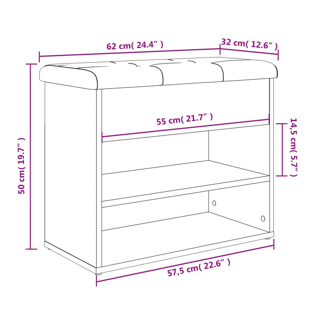 vidaXL betonszürke szerelt fa cipőtároló pad 62 x 32 x 50 cm