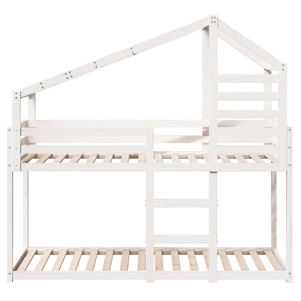 vidaXL fehér tömör fenyőfa ágy emelettel és tetővel 90 x 200 cm