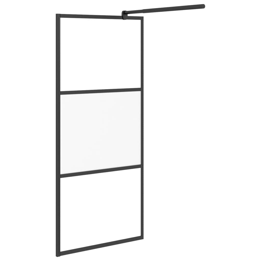 vidaXL fekete ESG üveg és alumínium zuhanyfal polccal 80 x 195 cm