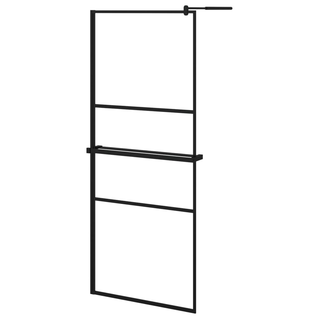 vidaXL fekete ESG üveg és alumínium zuhanyfal polccal 80 x 195 cm