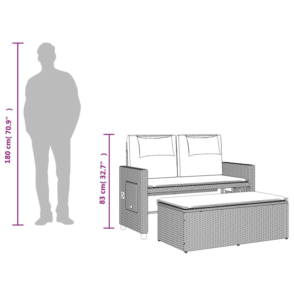 vidaXL bézs polyrattan dönthető kerti pad párnával