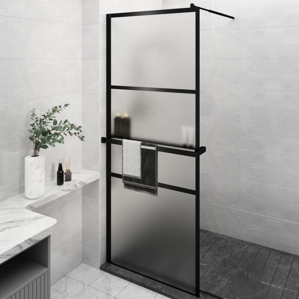 vidaXL fekete ESG üveg és alumínium zuhanyfal polccal 80 x 195 cm