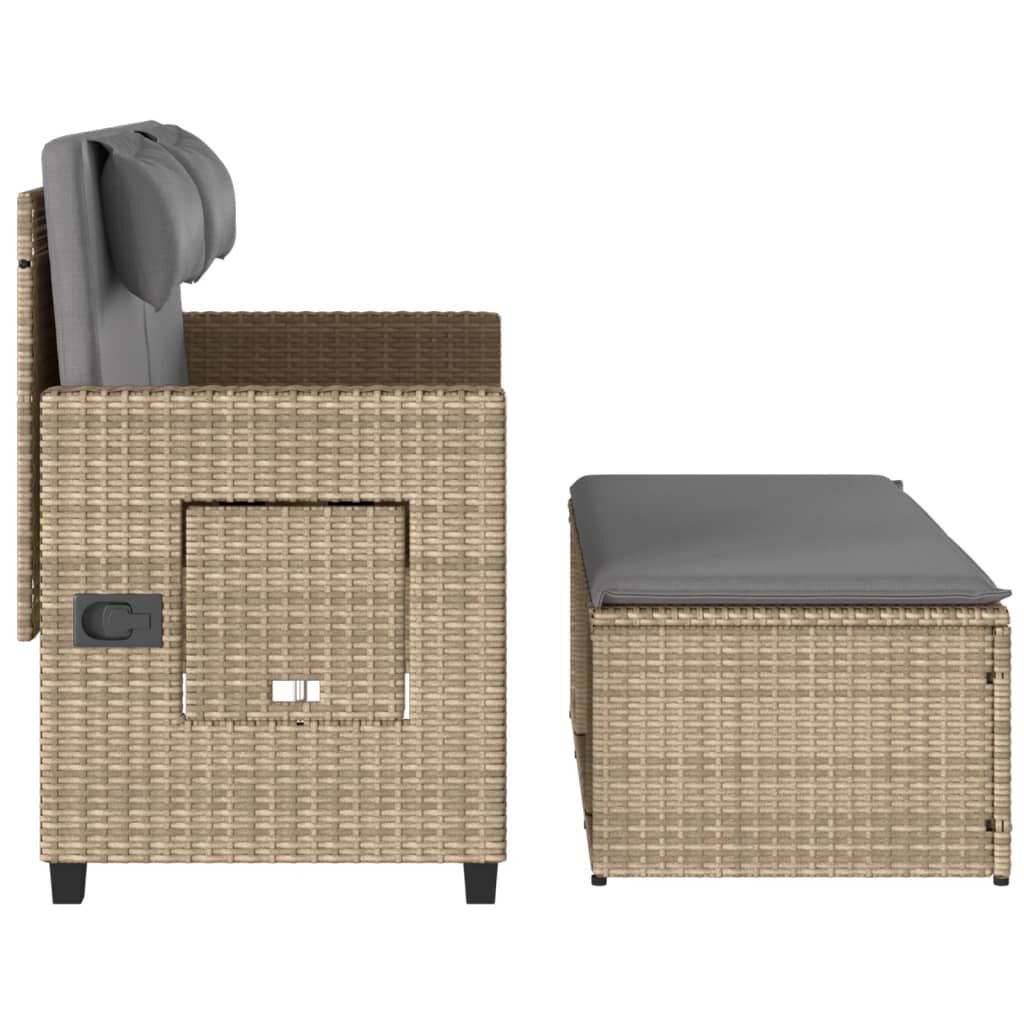 vidaXL bézs polyrattan dönthető kerti pad párnával