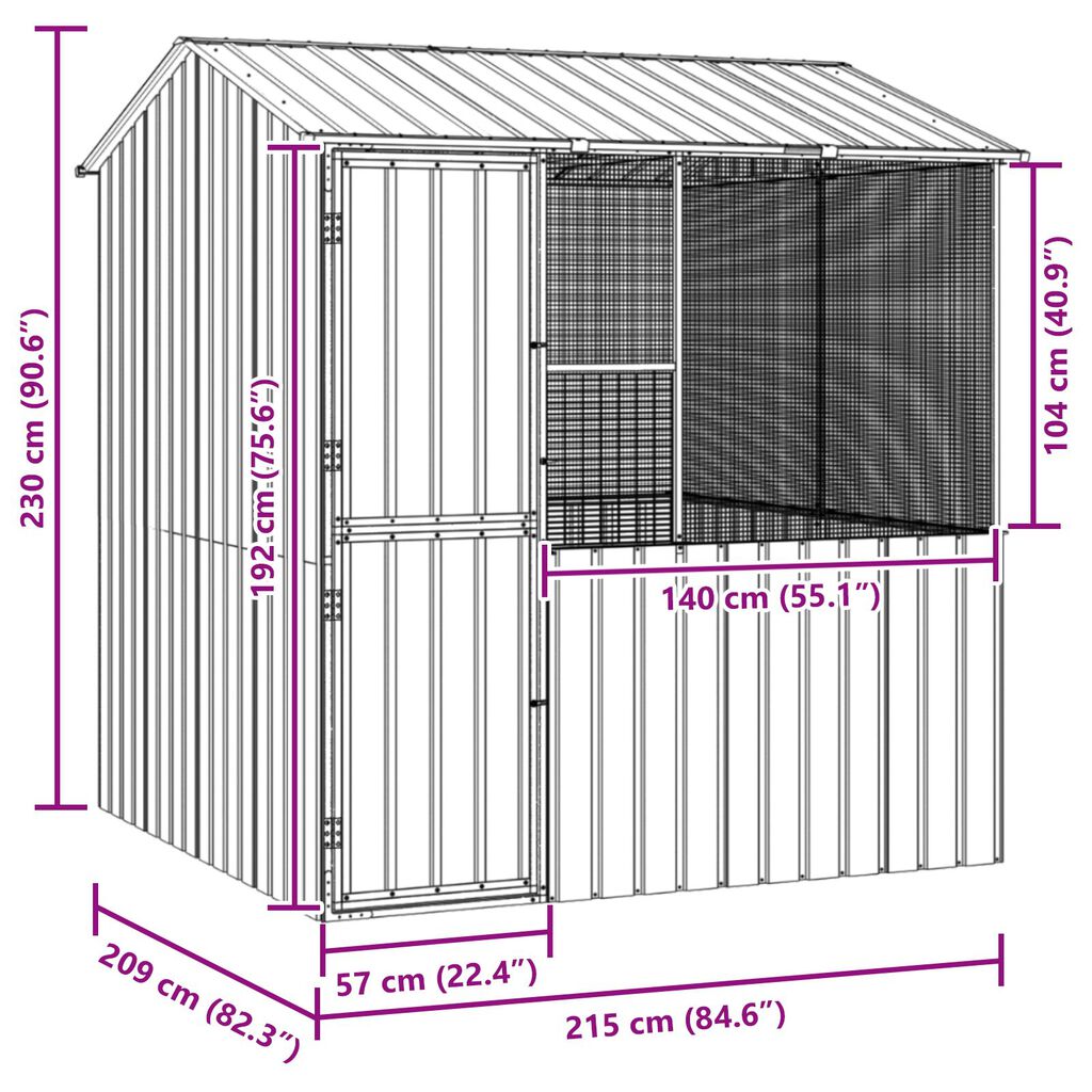 vidaXL Madárkalitka Antracit 215x78x200 cm Galvanizált Acél