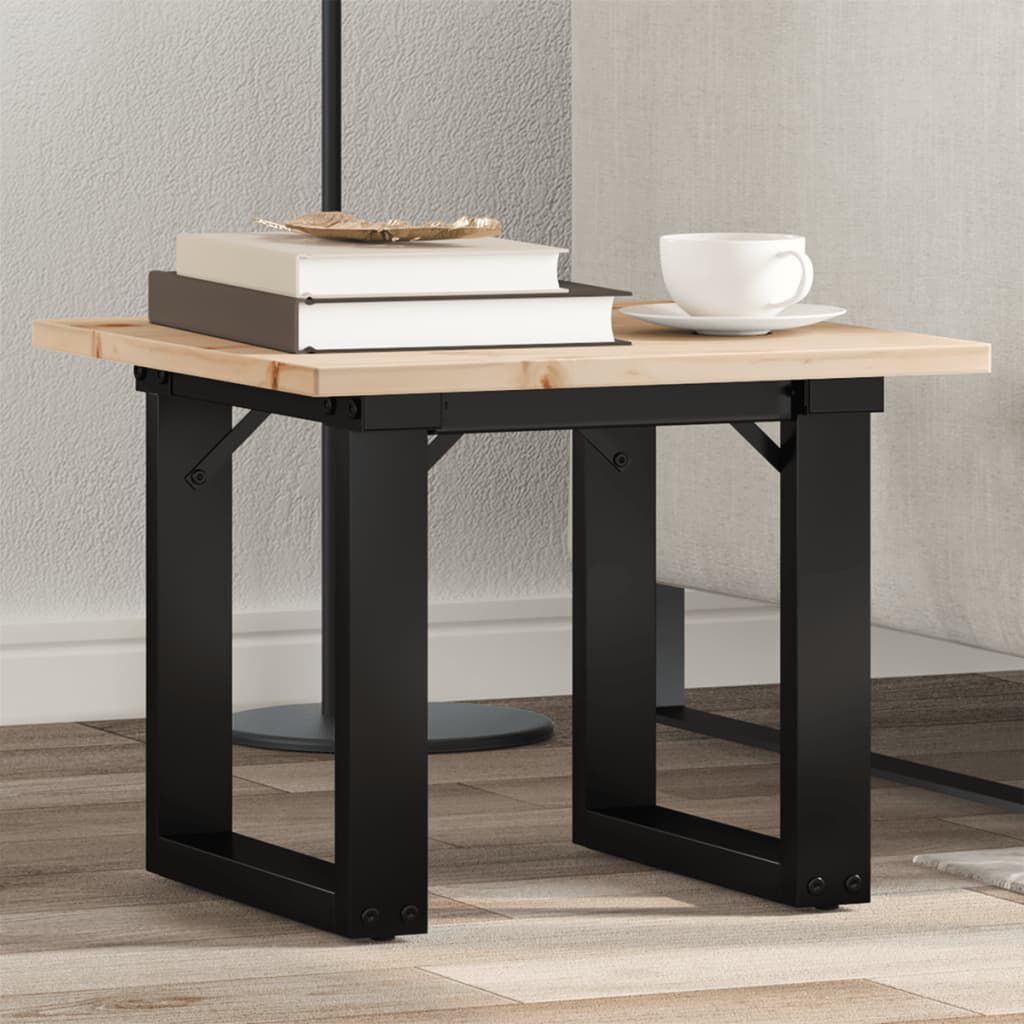 vidaXL tömör fenyőfa és acél dohányzóasztal O-vázzal 50x50x35 cm