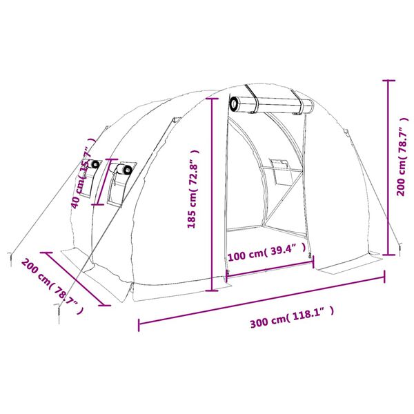 vidaXL fehér acélvázas melegház 6 m² 3 x 2 x 2 m